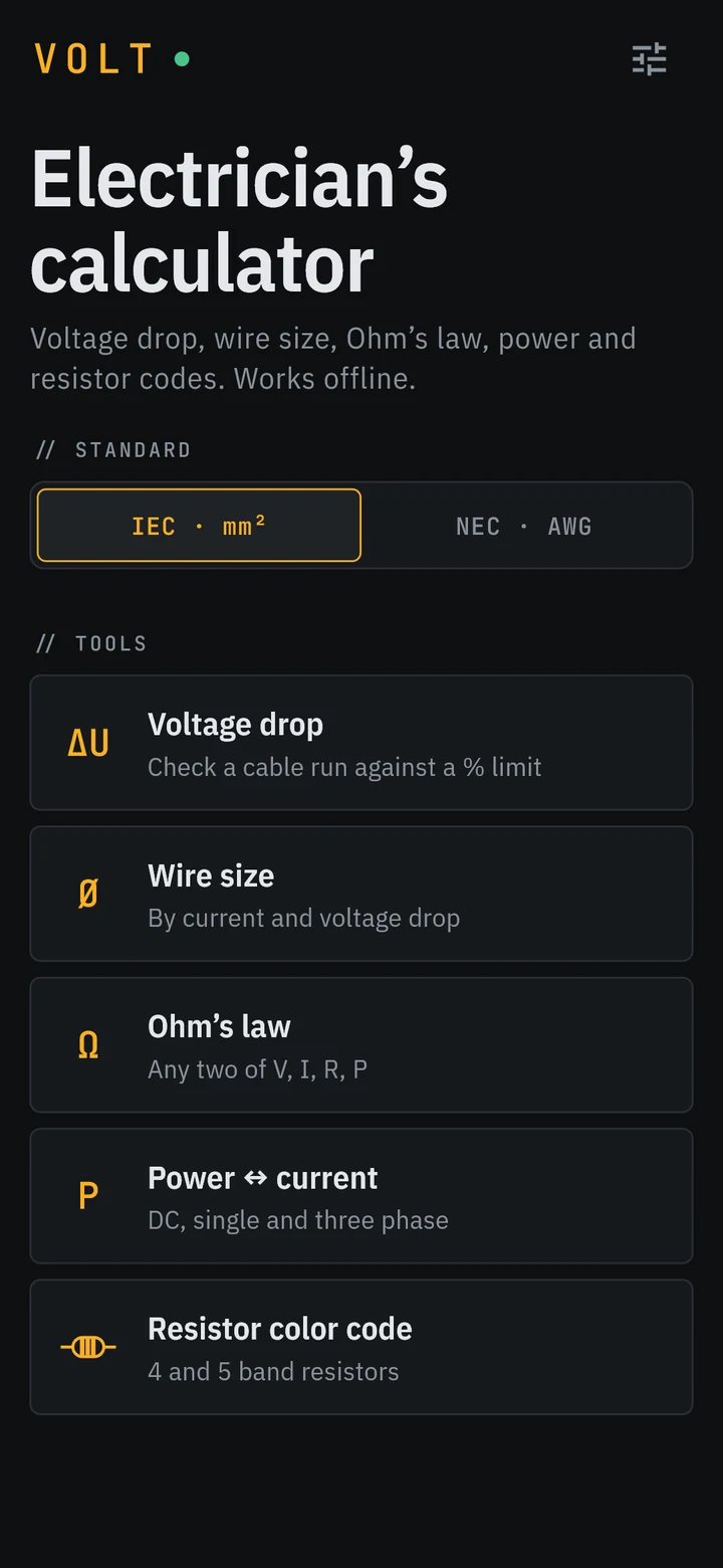 Volt home screen